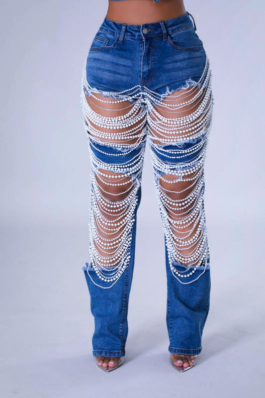 Adorned Distressed Denim Jeans