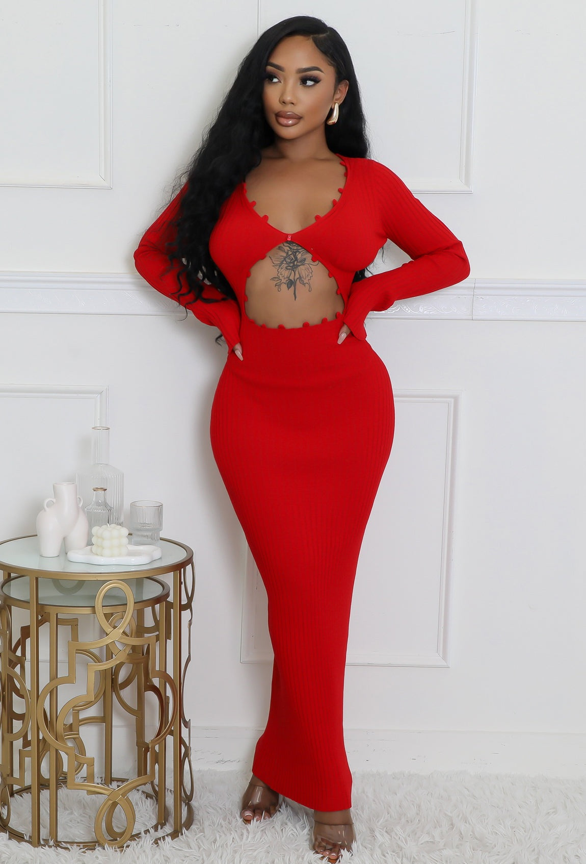 Cash Knit Maxi Dress (Red)