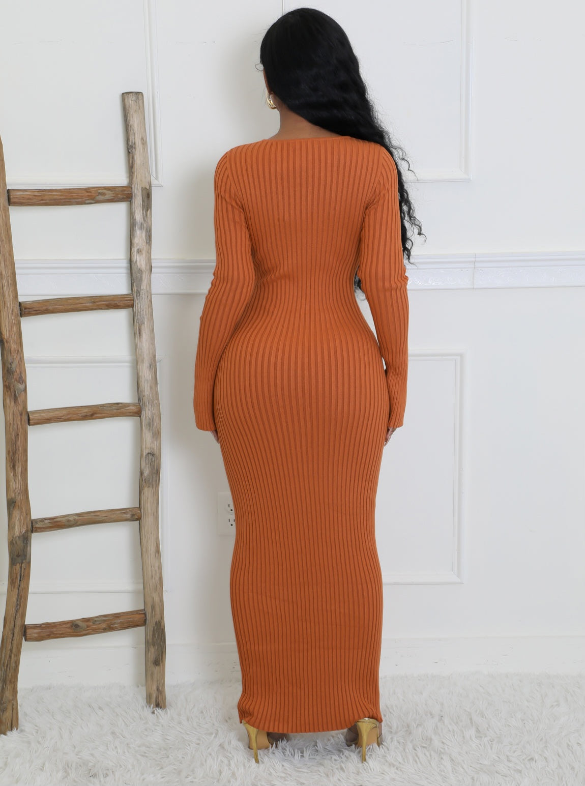 Cash Knit Maxi Dress (Rust)