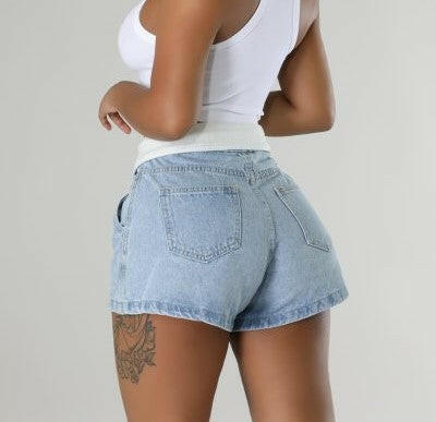 Fold Over Denim Shorts