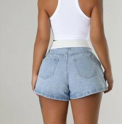 Fold Over Denim Shorts