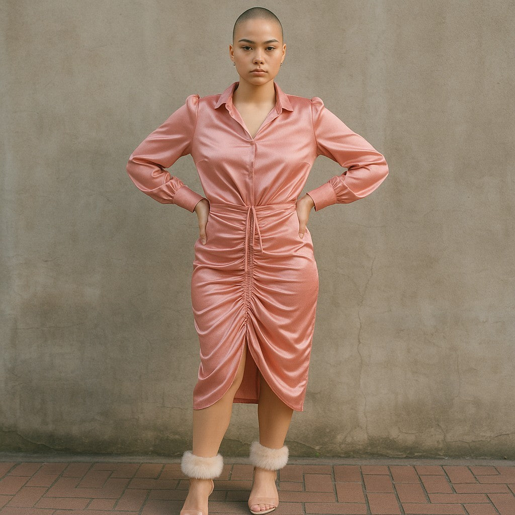 Rose Satin Wrap Dress
