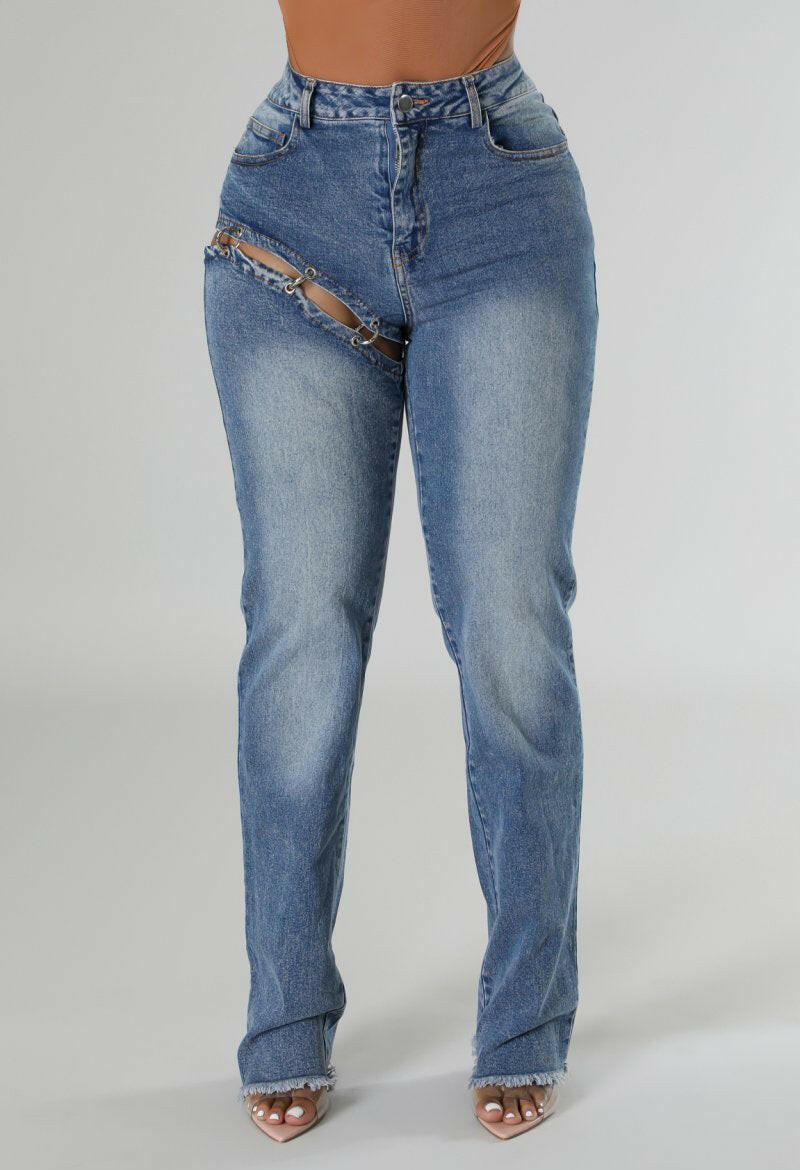 Circle Rings Denim Jeans