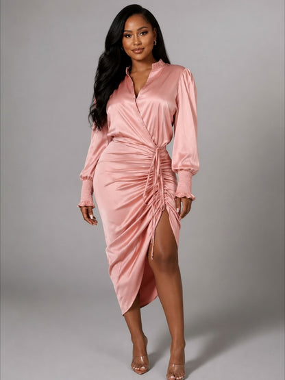 Rose Satin Wrap Dress