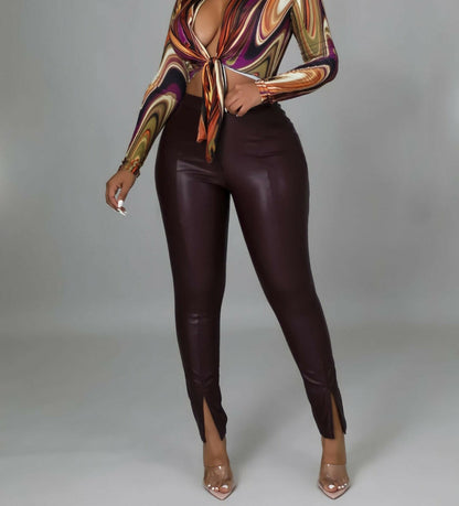Shola Faux Leather Pants (Wine)