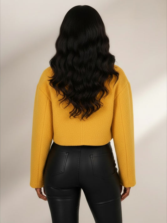 Sherpa Crop Blazer (Mustard)