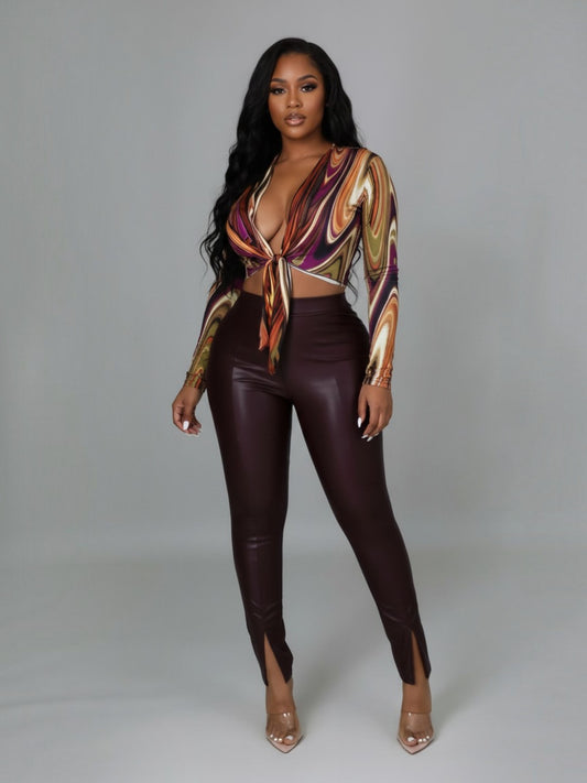 Shola Faux Leather Pants (Wine)