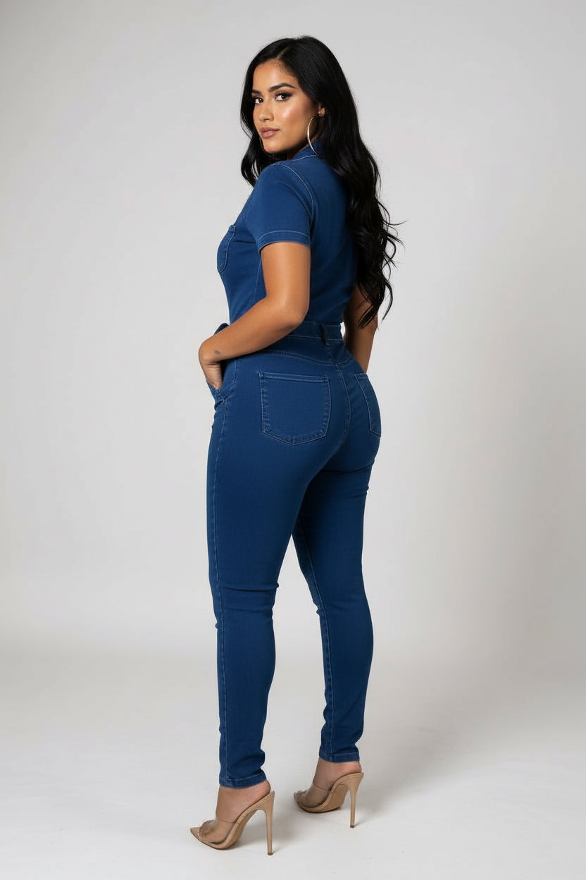 Zipped Up Denim Jumpsuit