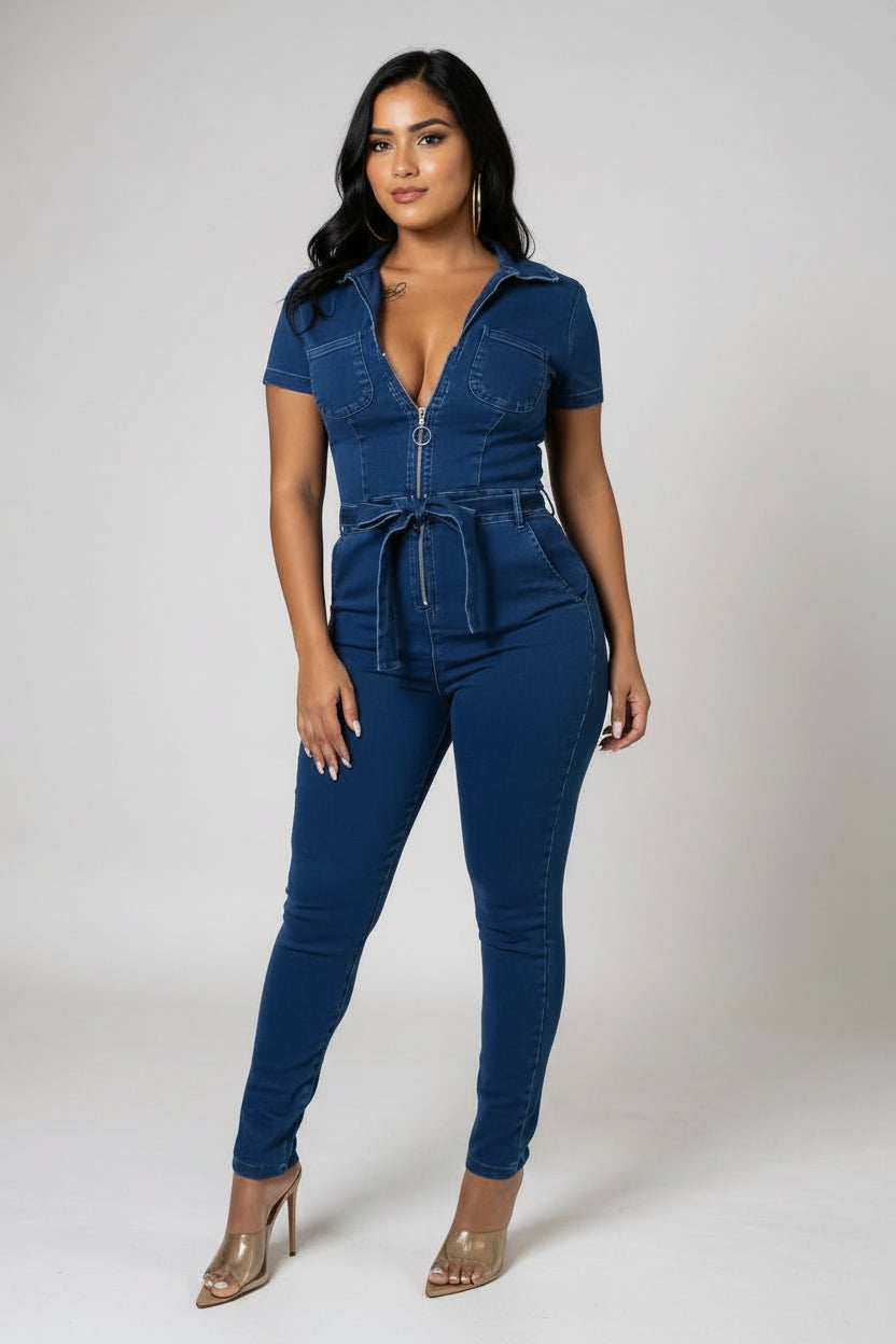 Zipped Up Denim Jumpsuit