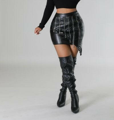 Zipper Faux Leather Asymmetrical Skirt