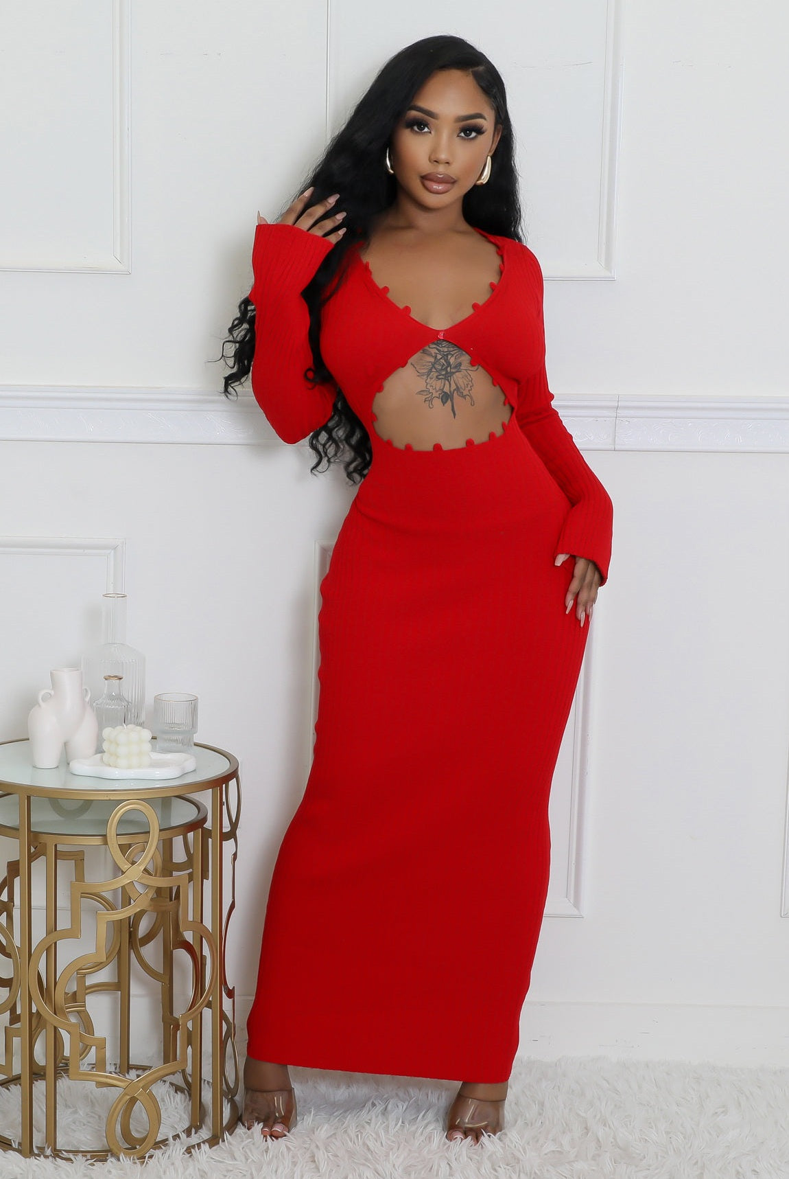Cash Knit Maxi Dress (Red)