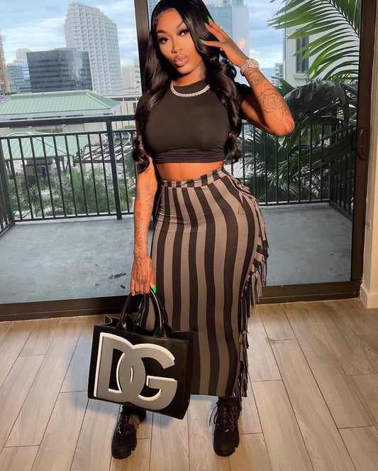Maxine Stripe Fringe Skirt